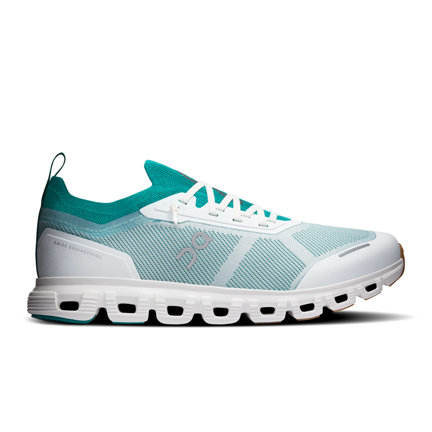 On Cloud sneaker in White / Teal colorway, side view
